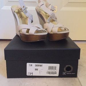 INC Cream Leather Wedges Size 7.5